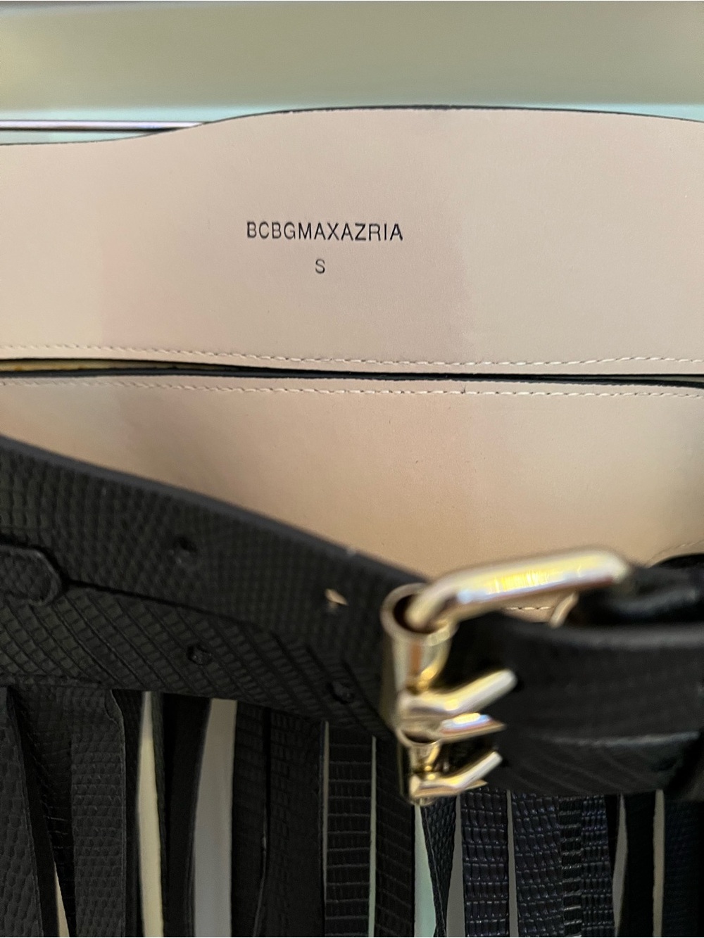 BCBGMAXAZRIA Black Fringe Leather Waist Belt Size Small - Picture 5 of 5